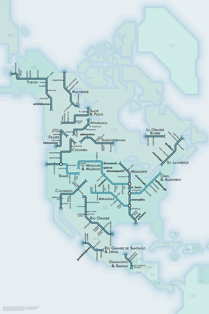 Daniel Huffman's north American rivers as subway maps
