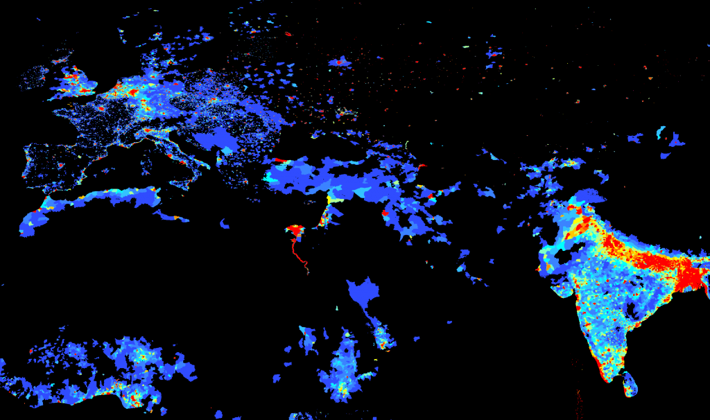 Population Density Europe, South Asia and North Africa